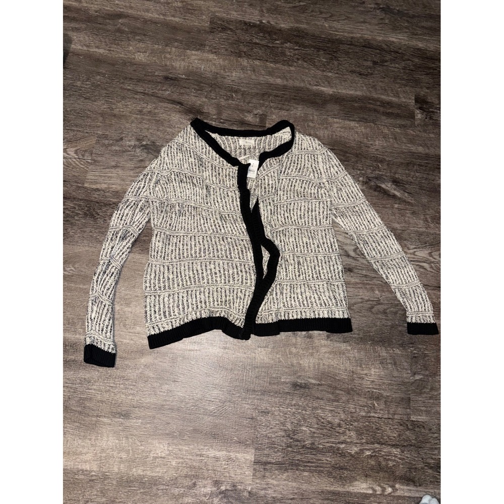 Lou & Grey Knit Cardigan Black White Metallic‎ Sparkle Open Front Size L